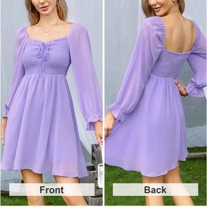 Byinns Women's Flowy Puff Long Sleeve Ruffle Dress